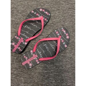 Ipanema Women's Size 8/9 Black Pink Floral Script Flip Flop Sandals